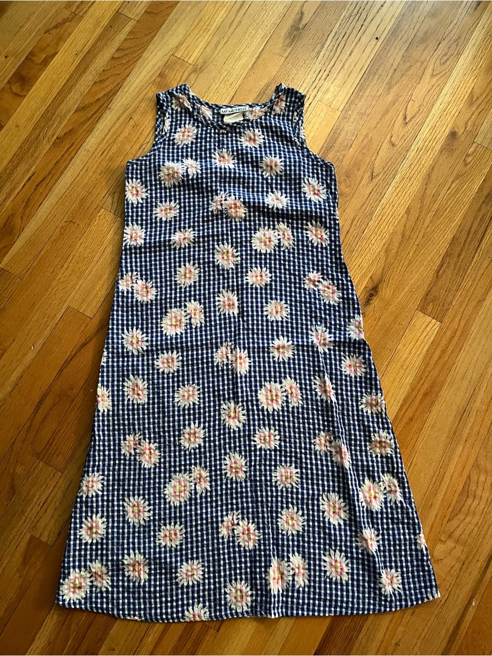 Vintage 90s My Michelle Blue Gingham Dress with Floral Print size juniors 12